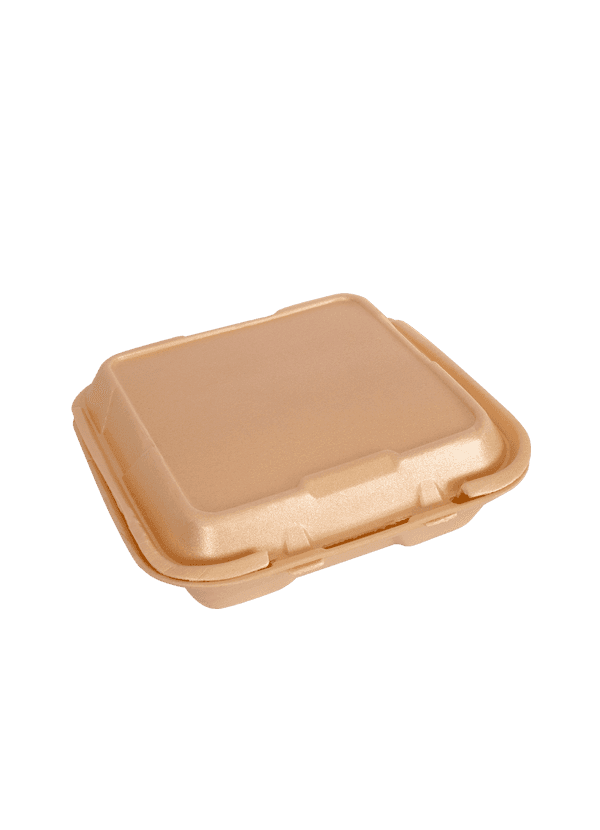 Contenedor biodegradable tipo almeja 8 x 8 de bagazo de caña
